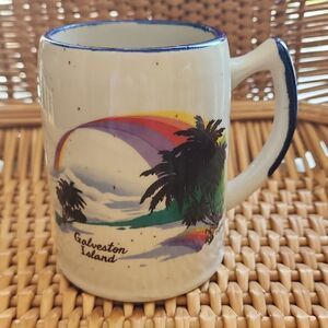 Vintage Galveston Island Souvenir Coffee Mug with Rainbow & Palm Trees
